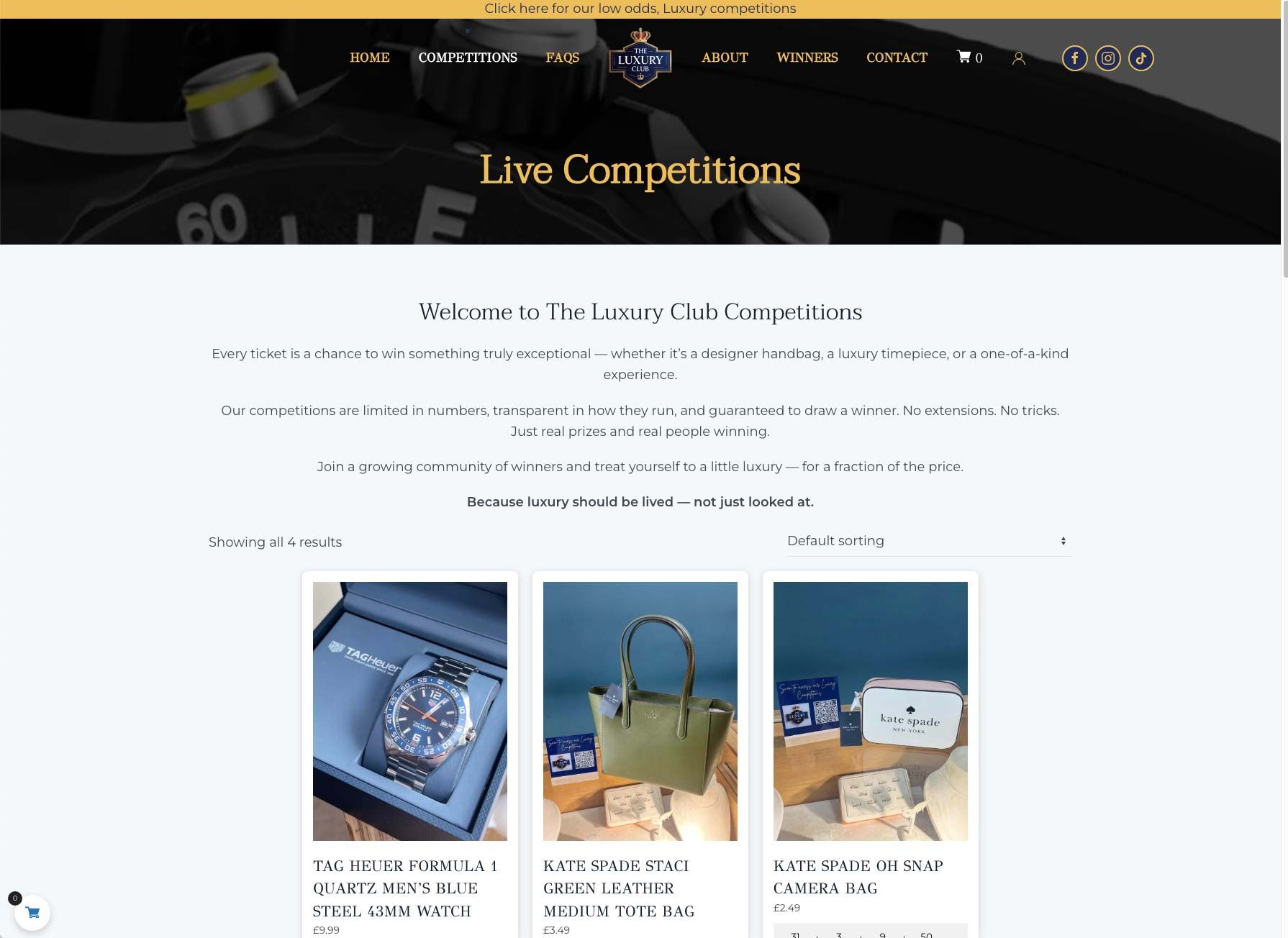The Luxury Club Competitions website design by 121web.site – WooCommerce competition site built in Doncaster
