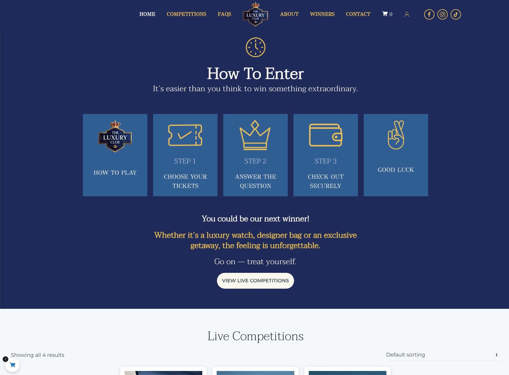 The Luxury Club Competitions website design by 121web.site – WooCommerce competition site built in Doncaster