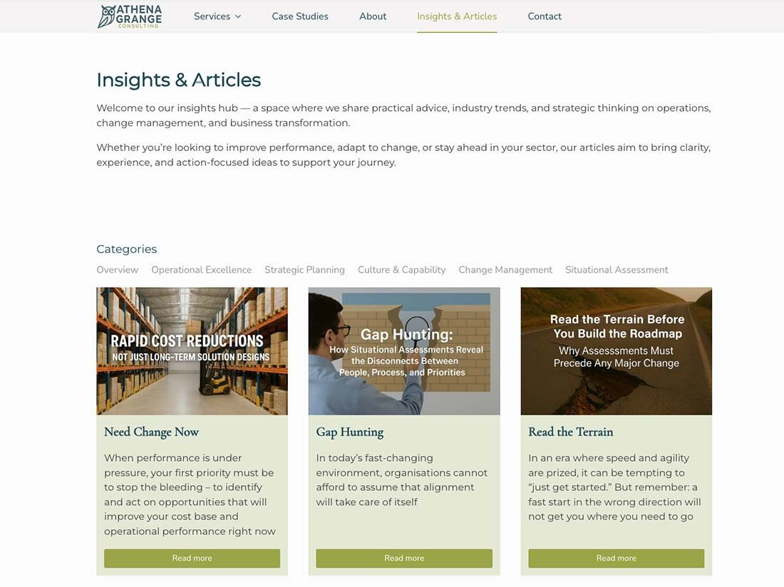 web design doncaster - Athena Grange layout